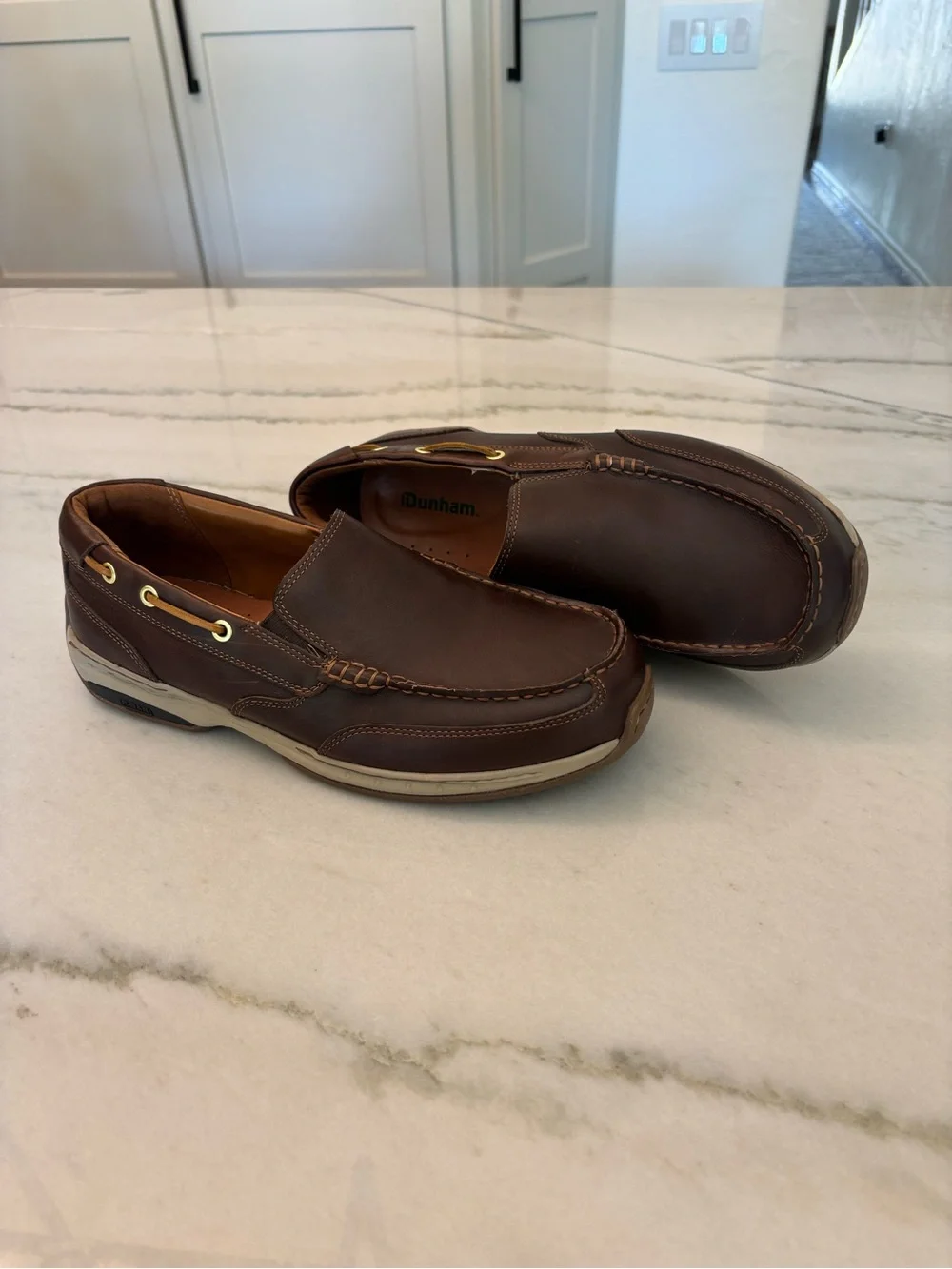Dunham Men's Leather Brown Waterford Slip On boat shoes loafers Size 10 New
